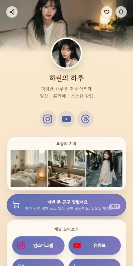 인플루언서 · 일상 페이지 미리보기